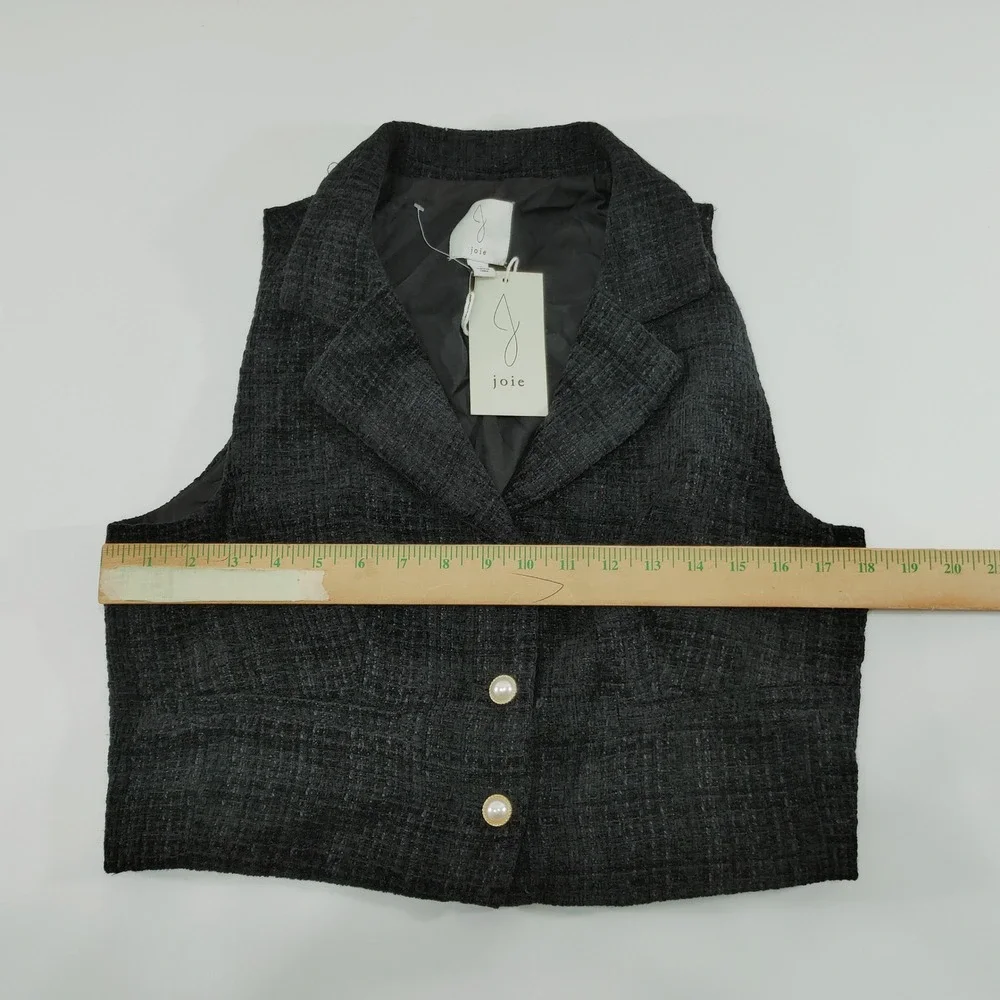 Joie Womens Size 12 Charcoal Grey Tweed Cropped Vest‎ Pearl Buttons